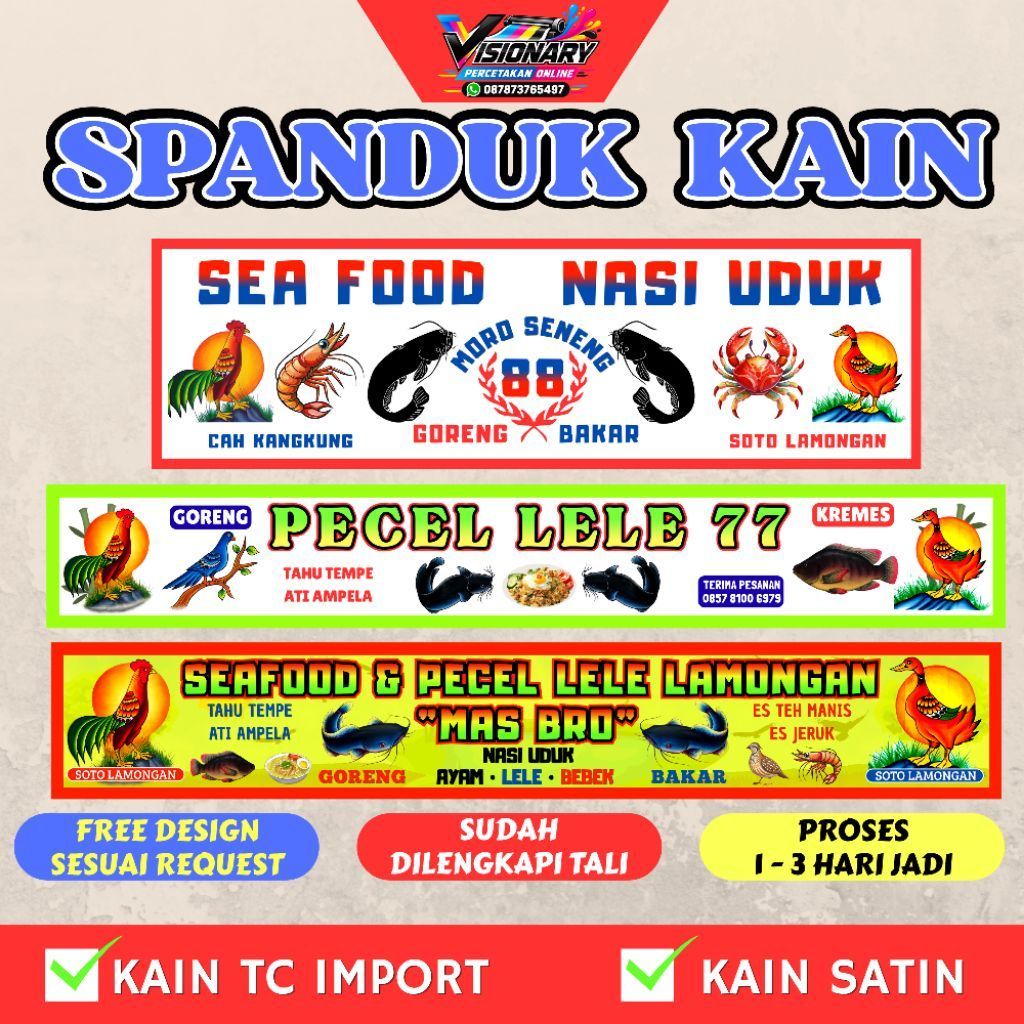 SPANDUK KAIN JUALAN, SPANDUK KAIN UMKM, SPANDUK PECEL LELE, SPANDUK BUBUR, SPANDUK SOTO, SPANDUK SEA