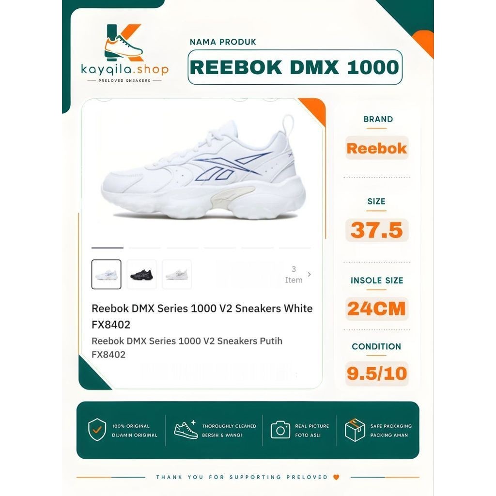 Sepatu Reebok DMX 1000 Size 37 Preloved Second Original