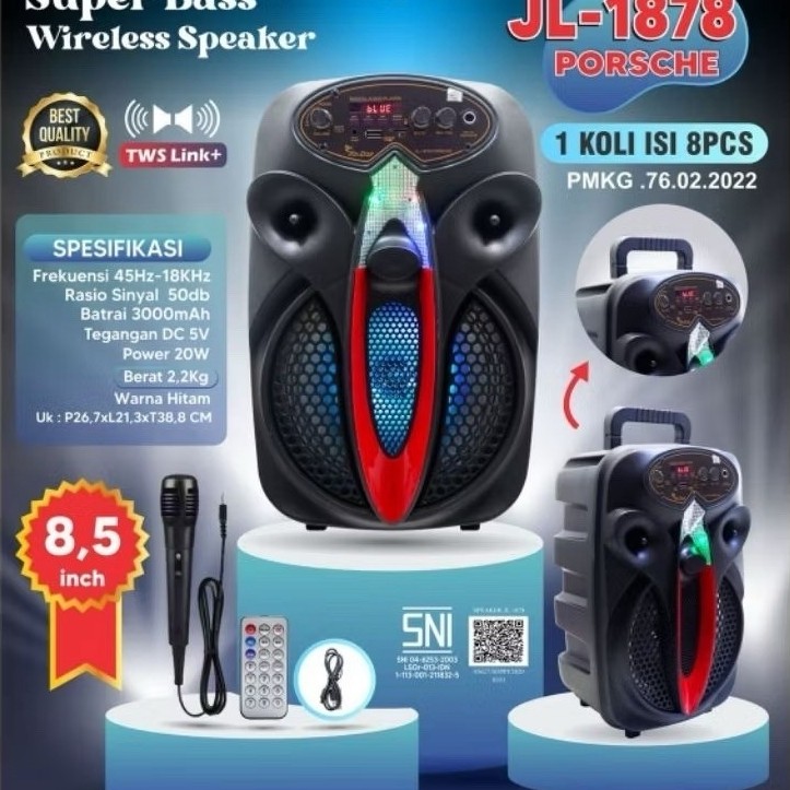 SPEAKER JIN LONG 8 INCH JL-1878 | SPEAKER BLUETOOTH JINLONG | SUPER BASS | WIRELESS SPEAKER