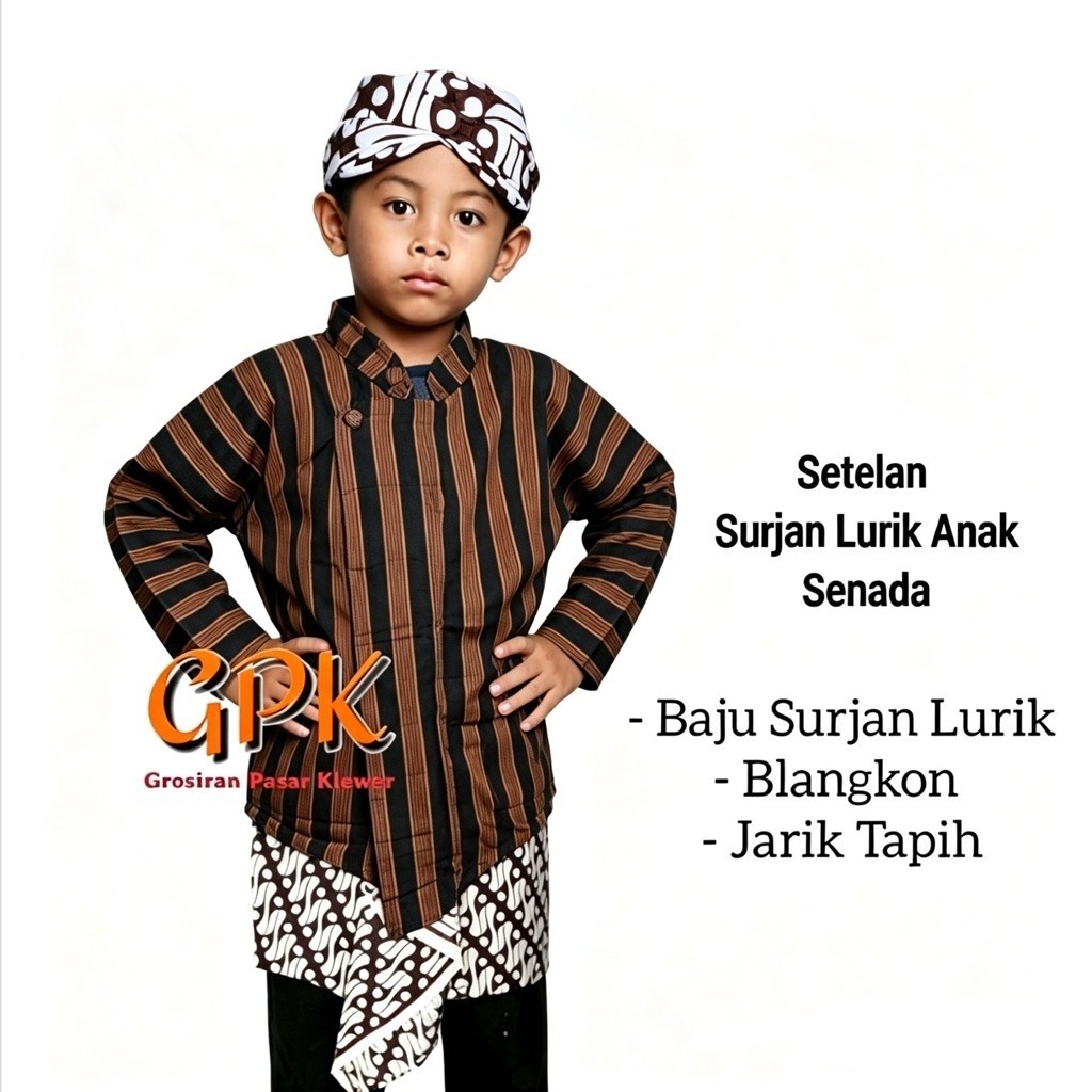 Baju Surjan Lurik Anak + Jarik Tapih Sembongan + Blangkon
