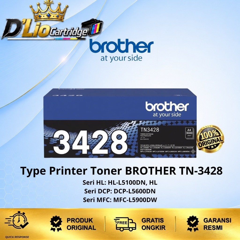 Toner Brother TN-3428 Original -For Printer: HL-L5100DN, HL-L6200DW, HL-L6400DW, DCP-L5600DN, MFC-L5