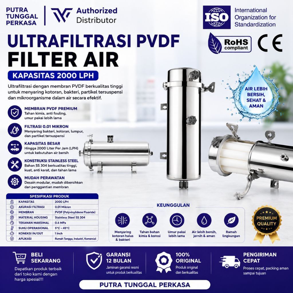 Ultrafiltrasi PVDF 2000 LPH Water Pre Filter 2000 LPH uf pvdf ultrafilter 2000 lph filter air