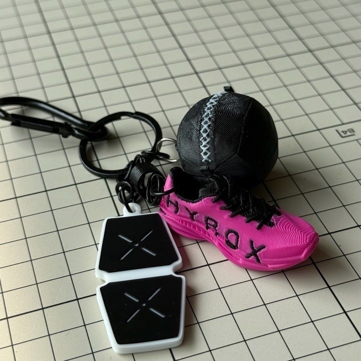 Hyrox BagCharm 3in1 Keychain - Wallball, Sled Push, Kettlebell, Running Shoes