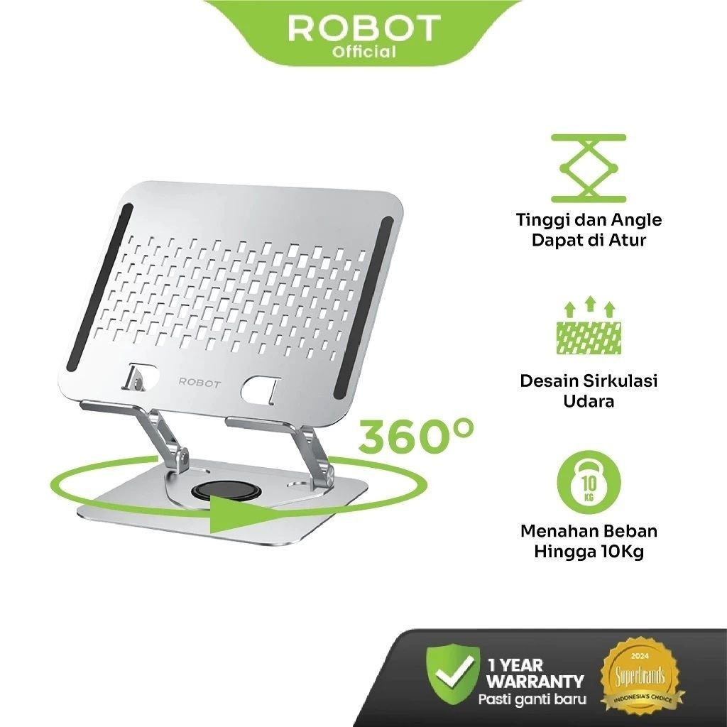 Stand Laptop Notebook Tablet Robot RT-LS06S Alumunium Alloy Bisa Diputar Dilipat Diatur Tinggi Dan S