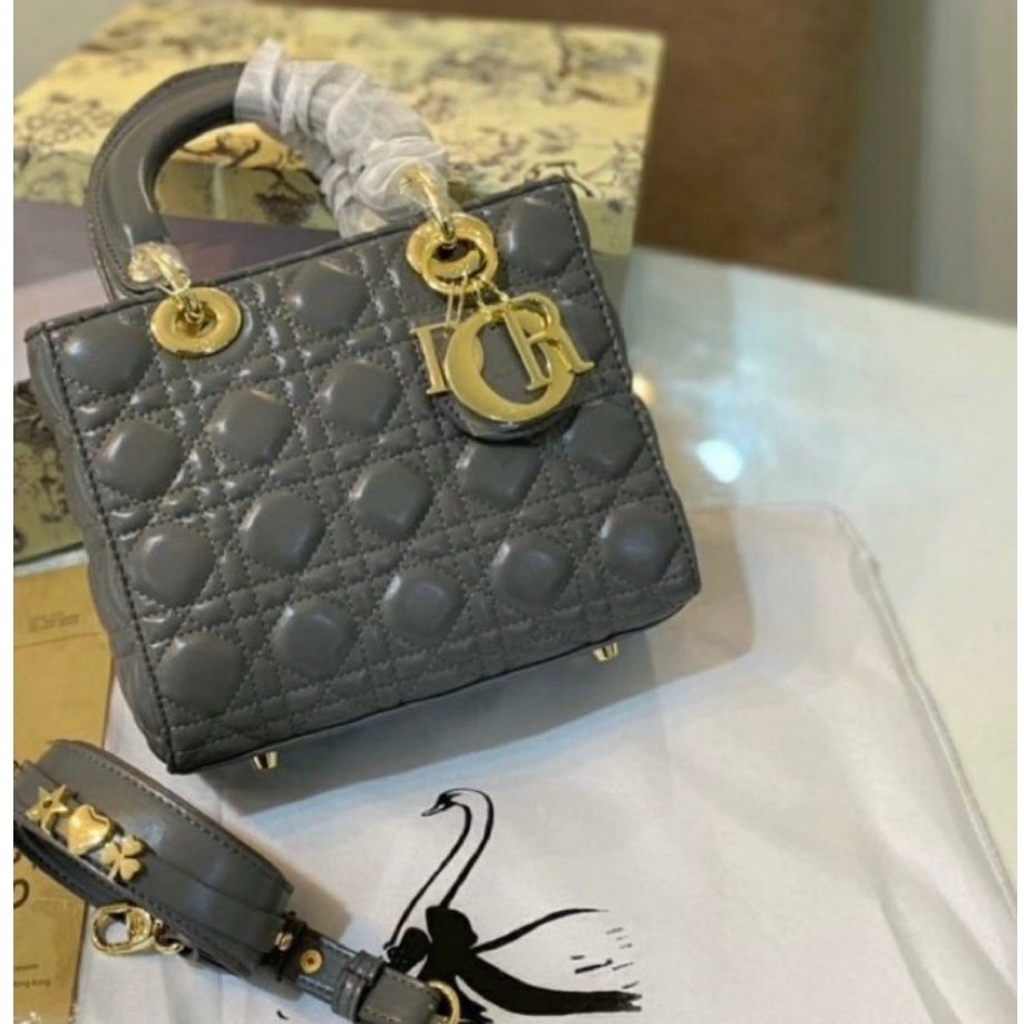 LADY DIOR Small Lambskin Grey Pins GHW 2021 Kelengkapan Dustbag Card Booklet Strap
