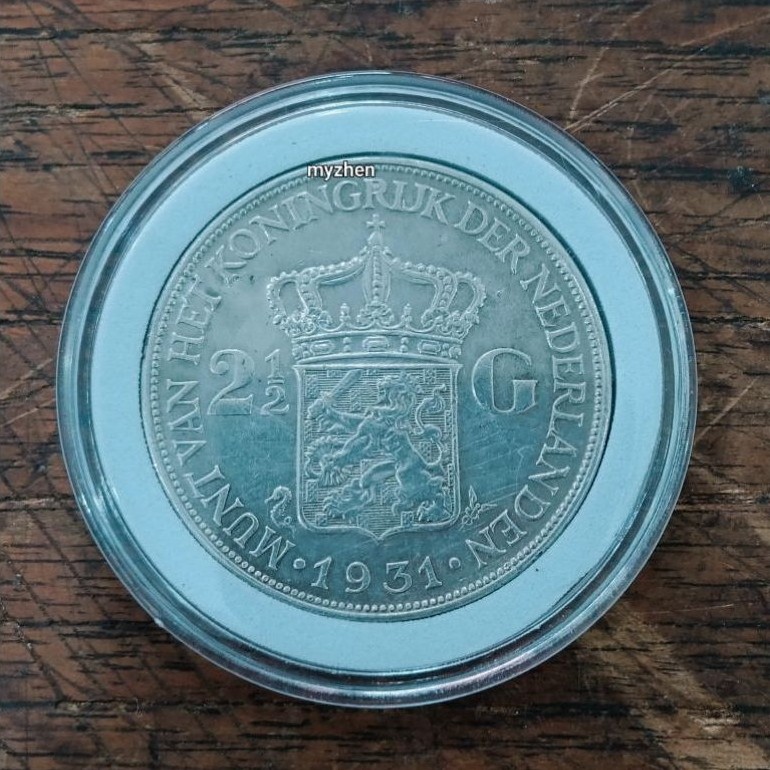 koin perak kuno Wilhelmina 2,5G 1931 asli