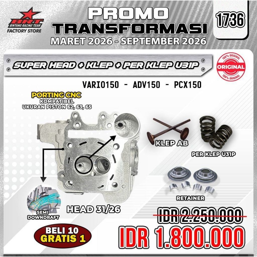 Head BRT Vario 150 / PCX 150 / ADV 150 / Beat Fi / Beat Karbu / Beat Pop / Beat Esp