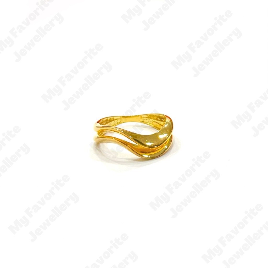 Cincin gelombang susun layer Emas Uk14 Emas Asli Kadar 700 16Karat