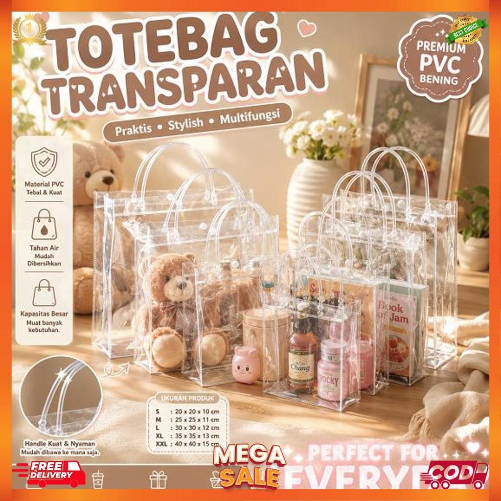 TOTEBAG/GOODIE BAG ULTAH TAS MIKA PVC TRANSPARANT TAS HAMPERS ULTAH TAS SOUVENIR MIKA PVC TRANSPARAN