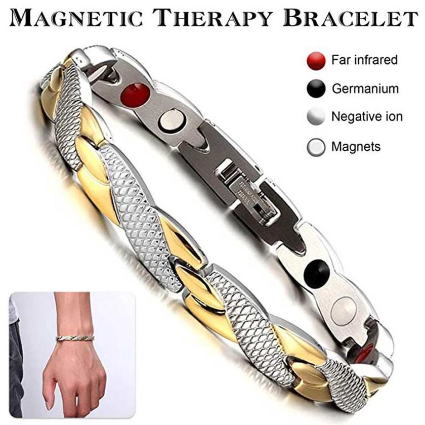Gelang Tangan Terapi Magnetik Motif Naga Untuk Kesehatan /  Titanium Steel Warna Silver Emas Untuk P