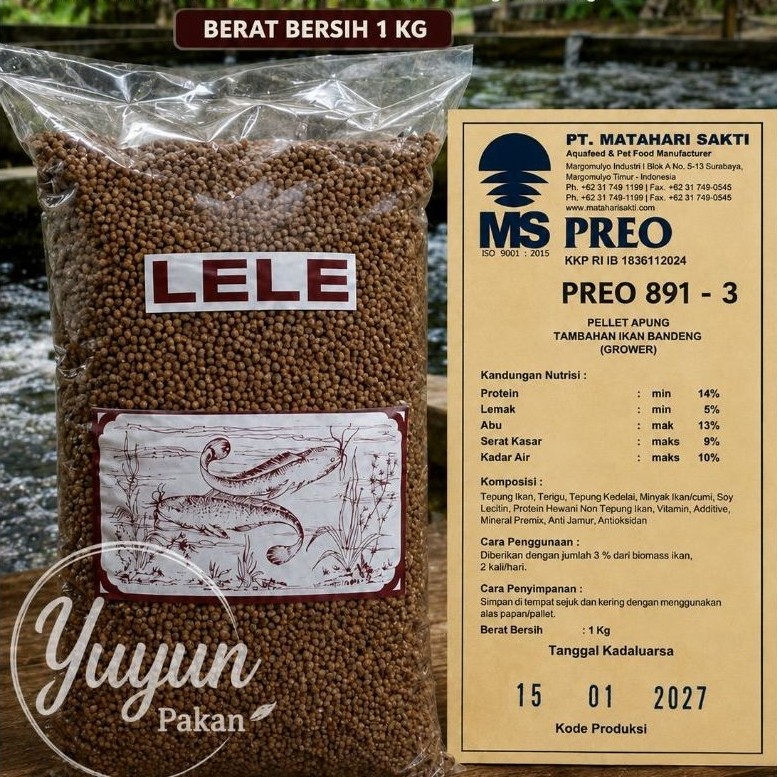 1 Kg Pellet Apung Pakan Ikan Lele, Gurame, Bandeng, patin, Nila MS Preo 891