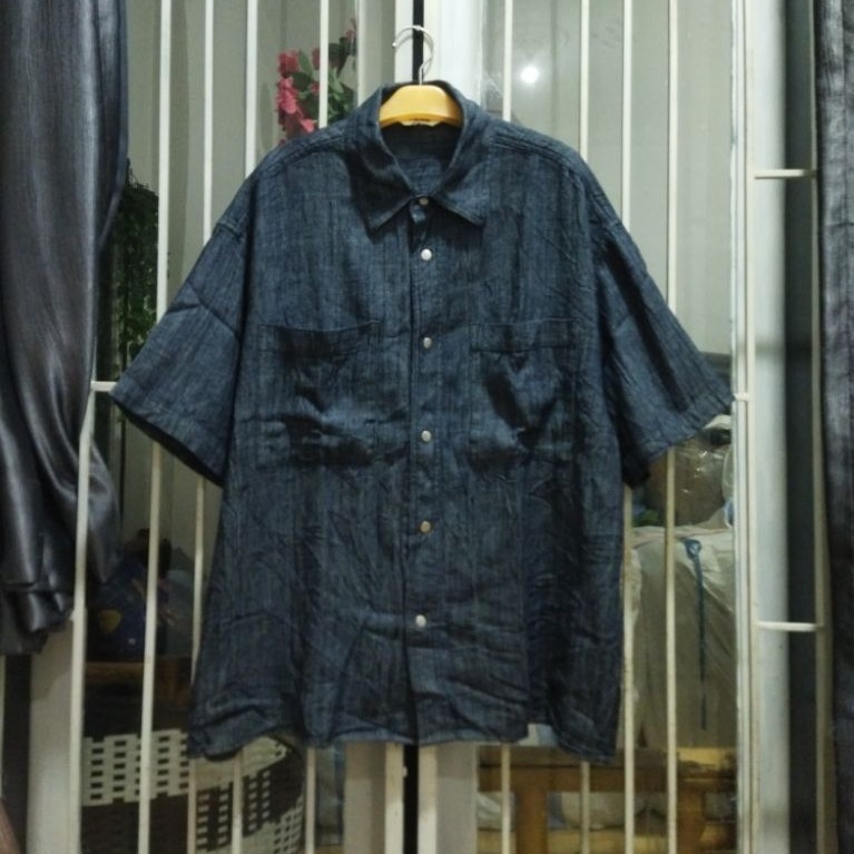 kemeja denim 8seconds overshirt jumbo 4XL lengan pendek casual pria murah terlaris