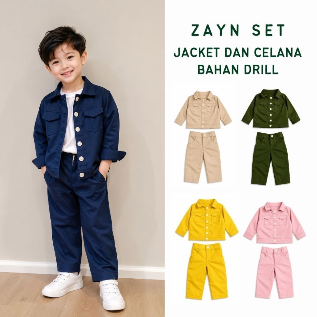 CHIZZA KIDS Zayn Set Anak | Setelan Jacket dan Celana Anak | 1–10 Tahun | Bahan Drill
