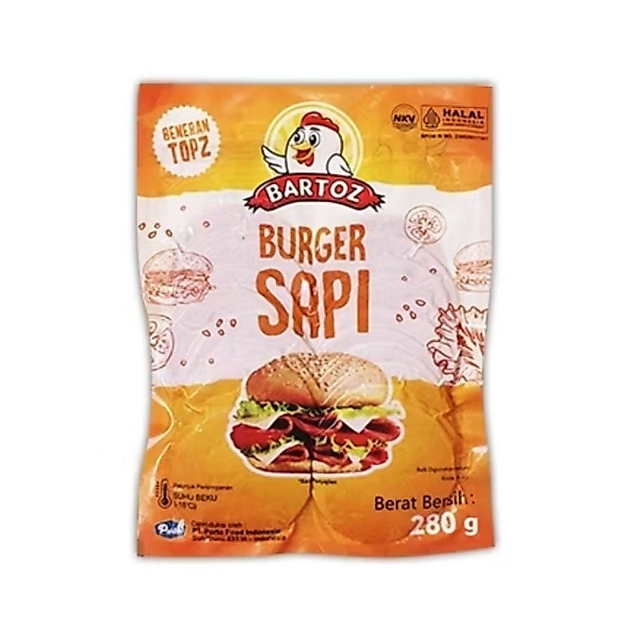 Bartoz Burger Sapi 280gr - Daging Sapi Pilihan, Praktis untuk Makanan Sore