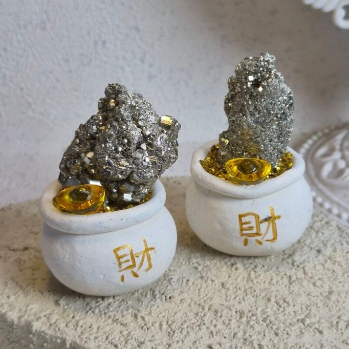 ITSXISHOP Natural Kristal Peruvian Pyrite Raw Rough in pot Crystal for Healing | Batu alam asli untu