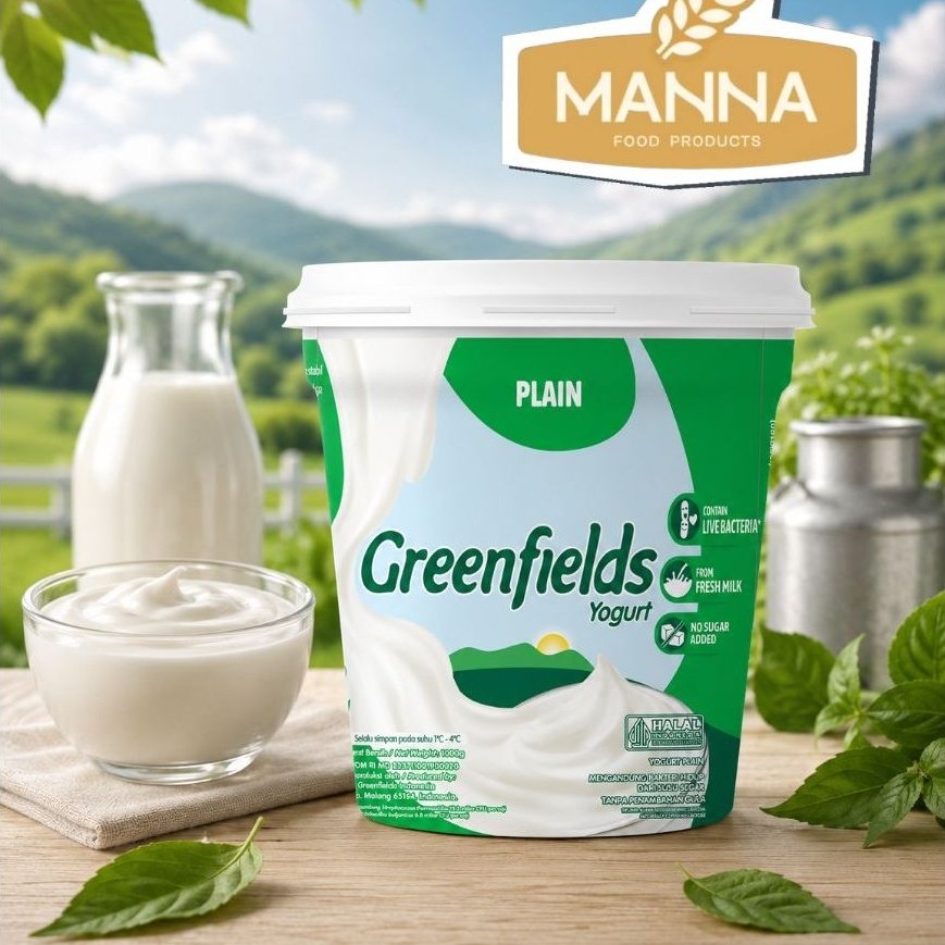 GREENFIELDS YOGURT 1L plain no sugar tanpa gula asam