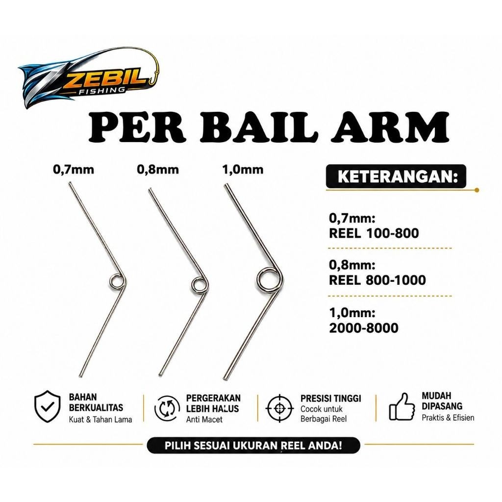 Per Bail Arm Reel Stainless Steel 1,0mm Isi 5Pcs – Pengganti Bail Arm Reel 100–8000