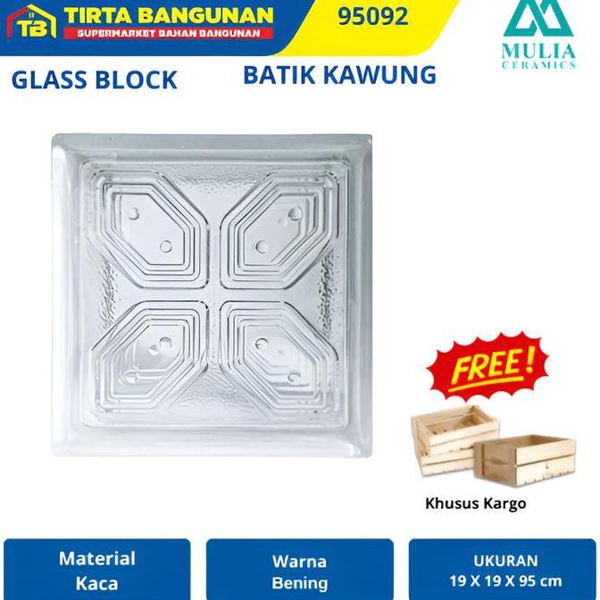 MULIA 95092 BATIK KAWUNG 19 X 19 X 9,5 CM GLASS BLOCK BALOK KACA GLASS BOX KAYU KAMAR