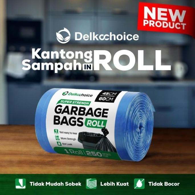 Trash- Kantong Plastik Sampah Roll Biru Jumbo Trash Bag Delkochoice 45X60Cm