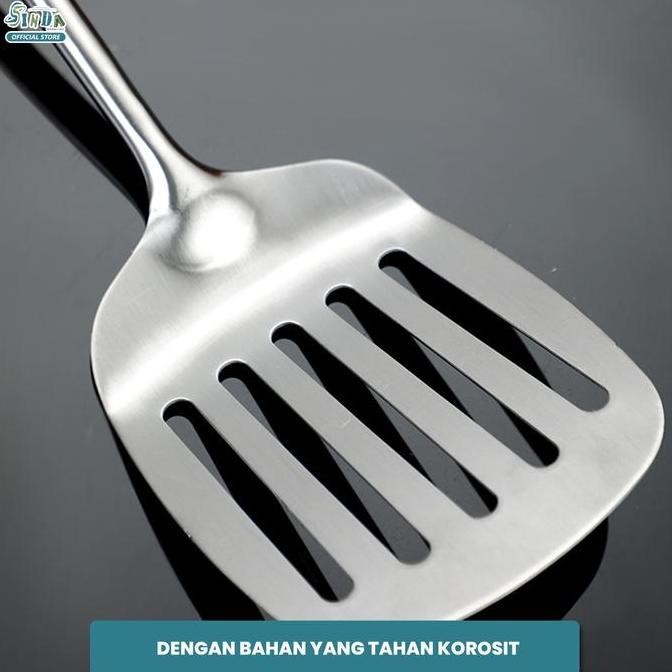 Promo Sinda Spatula Stainless Steel Paket 3Pcs Nr-2029 Gagang Kayu Panjang Tahan Panas Untuk Memasak