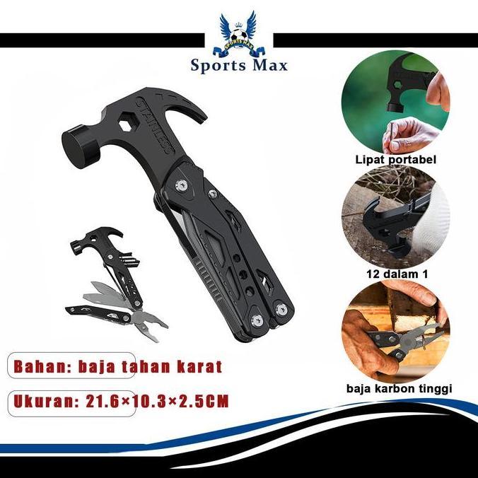 OVERAJA [ BISA COD ]Palu Multifungsi Lipat Palu Tang & Axe Hammer Alat Survival Serbaguna Baja Tahan