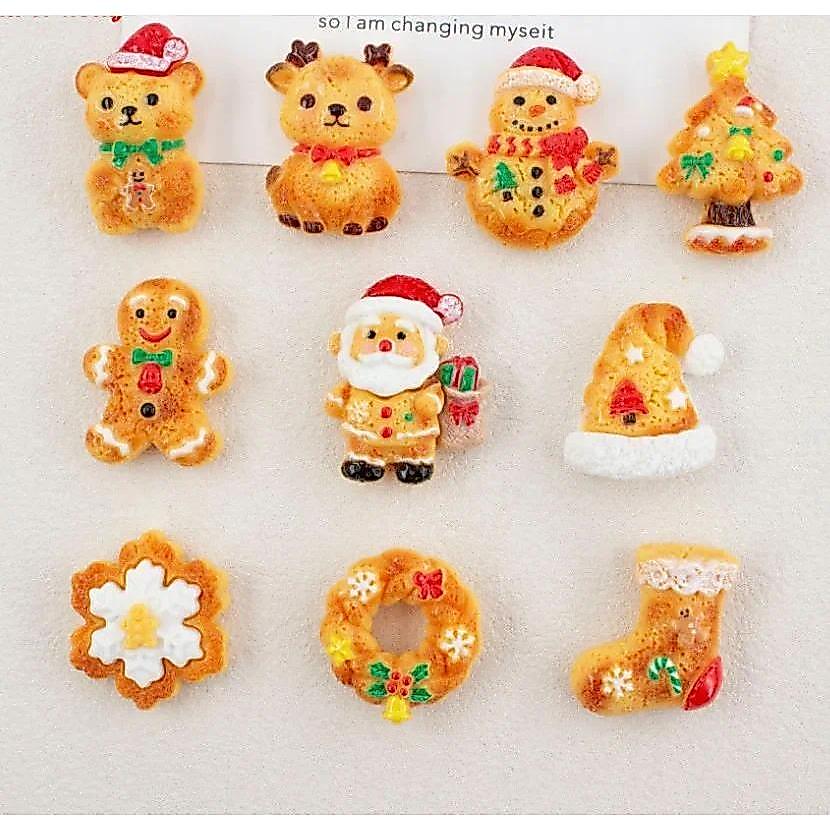 Kawaii Christmas Cookies Series Resin Flatback Scrapbook Cabochon Decoration Charm Handicrafts Acces