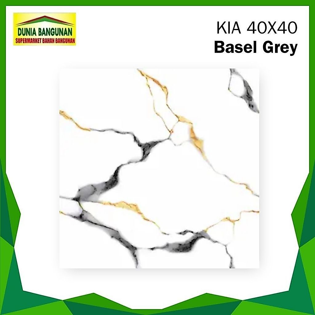 Keramik Lantai 40x40 KIA Basel Grey Keramik Lantai Glossy Corak Emas Keramik Kamar Ruang Tamu