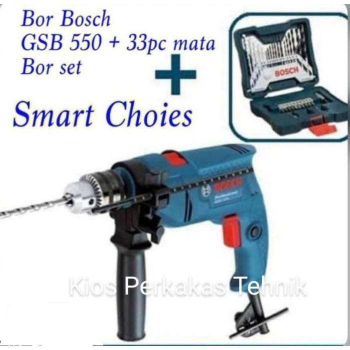 Mesin Bor Beton 13mm Bosch GSB 550 + Mata Bor Obeng Set 33 pcs Bosch