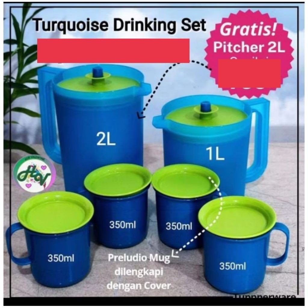 Turquoise drinking set tupperware pitcher tupperware set tempat minum tupperware