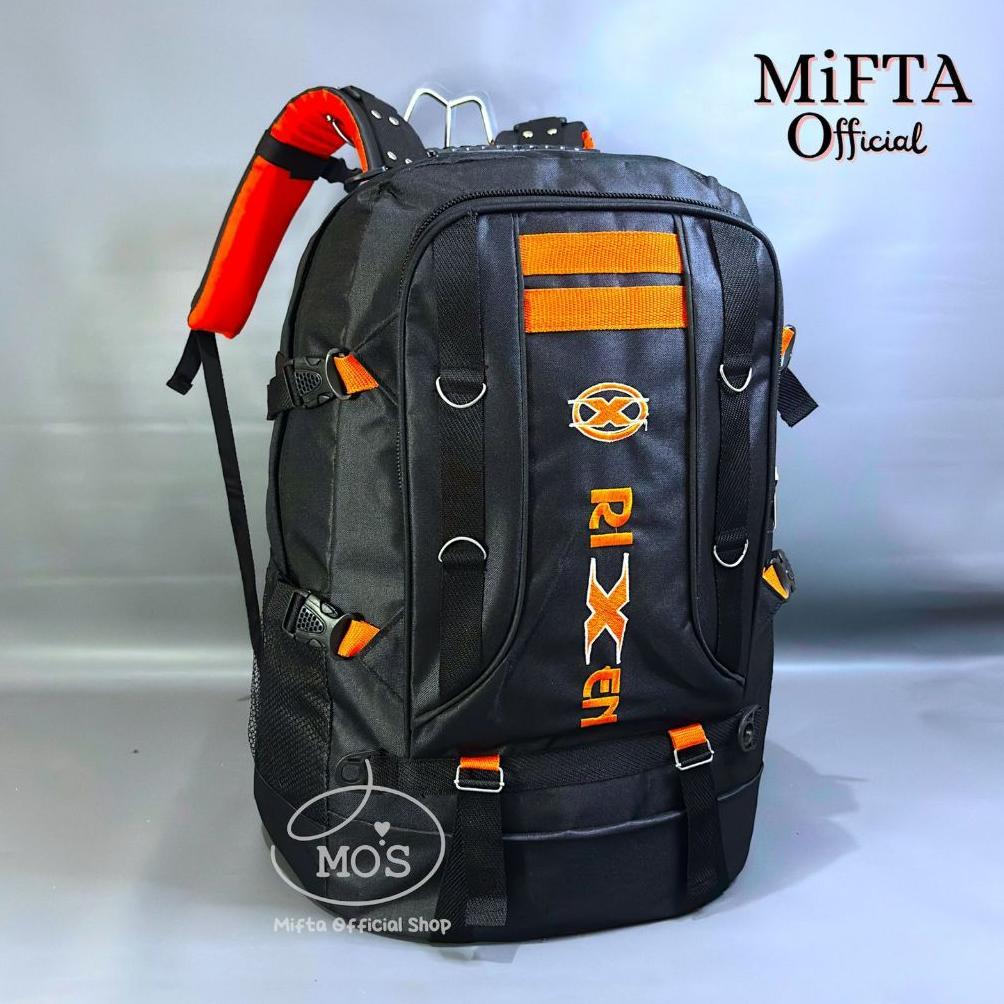 RIXEN Tas Ransel Jumbo 60L Polyester Nylon Unisex Outdoor Hiking Traveling Hitam