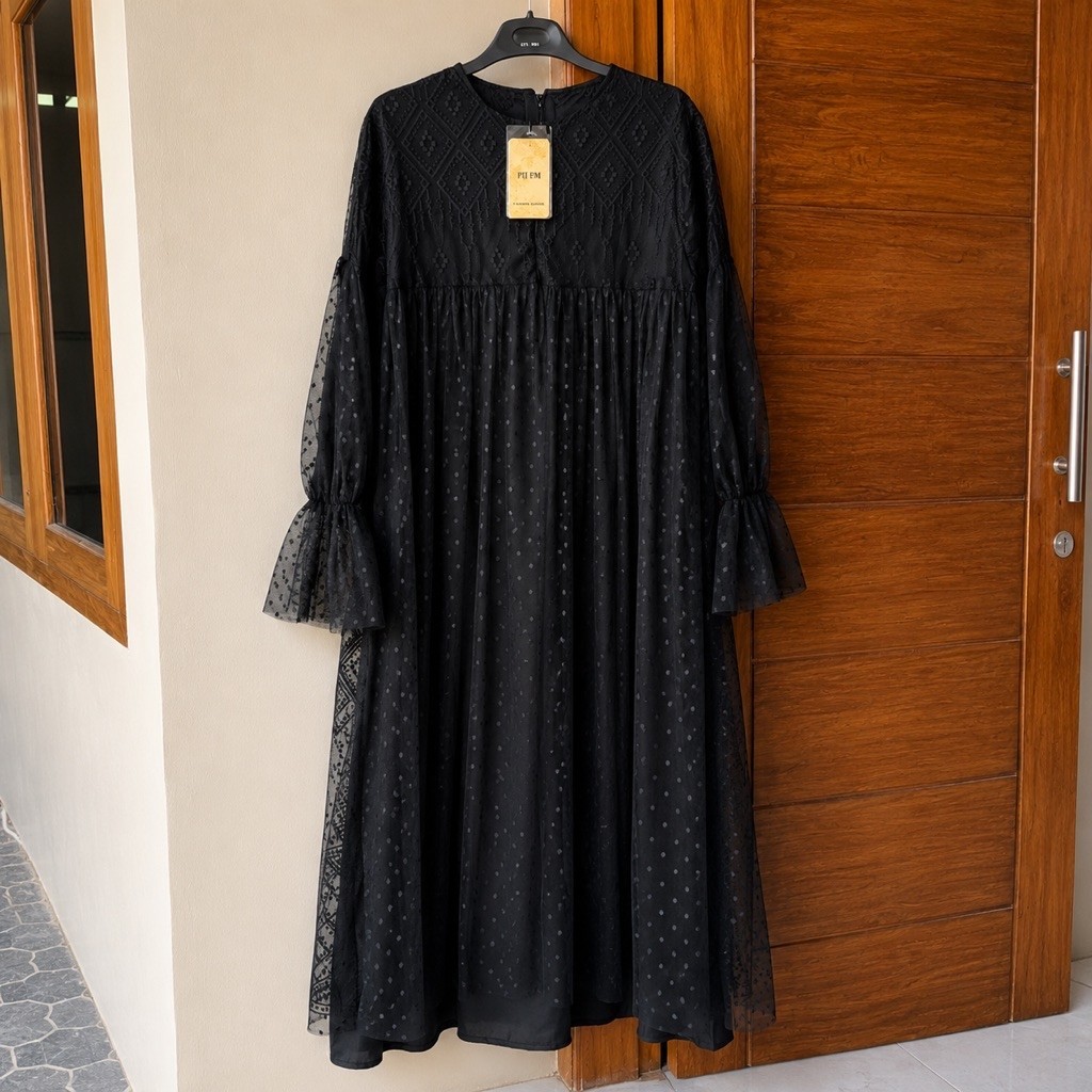 DRESS GAMIS LACE HITAM LD104 P130