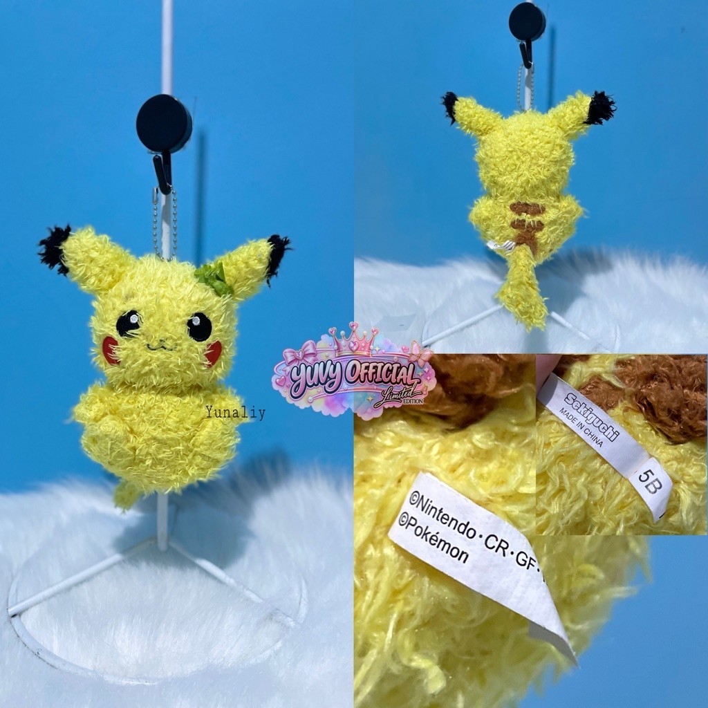 Ganci Gantungan Kunci Boneka Pokemon Pikachu Berbulu Sekiguchi Lucu imut Original | Keychain Boneka 