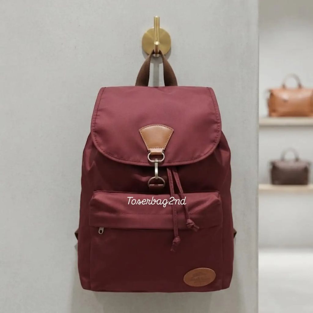 Preloved Ransel Serut bahan Nilon warna marun