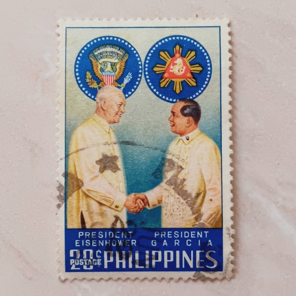 (OG) Perangko Filipina 1960 Dwight D. Eisenhower & Carlos García 20 centavo Used