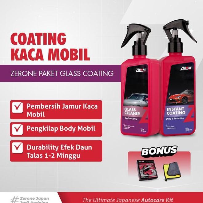 Zerone Japan Paket Glass Coating Zerone Pengkilap Body Motor Car Efek Daun Talas Pembersih Jamur Kac