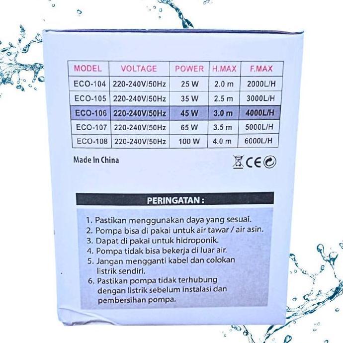 KANDILA ECO 106 Pompa Kolam KOI Air Mancur Hidroponik Submersible Pump
