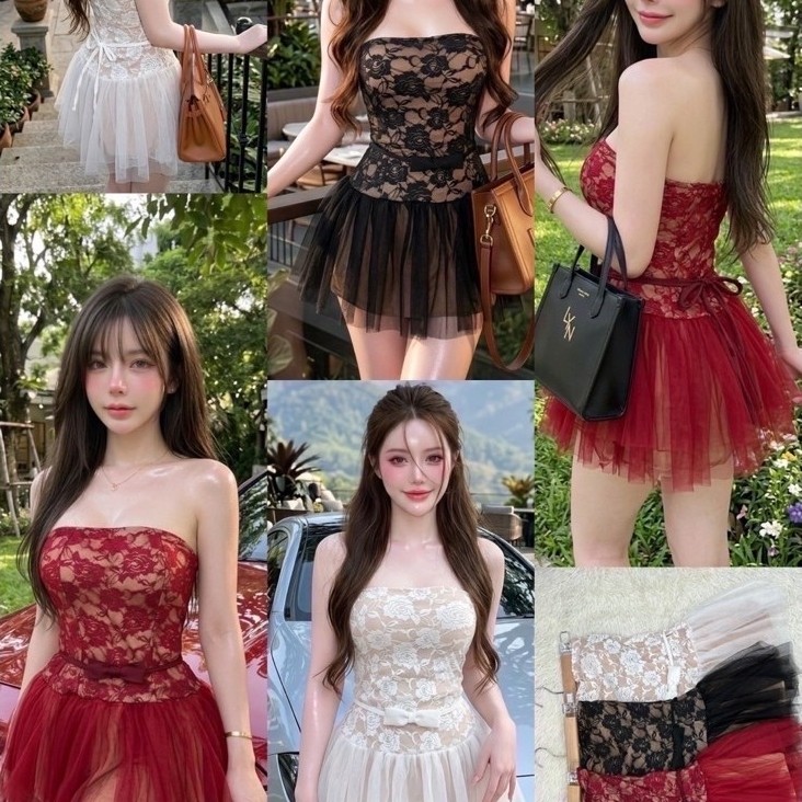 DRESS KEMBEN BRUKAT BAWAHAN TILE  / DRESS MINI GAUN PESTA PENDEK BRUKAT LACE