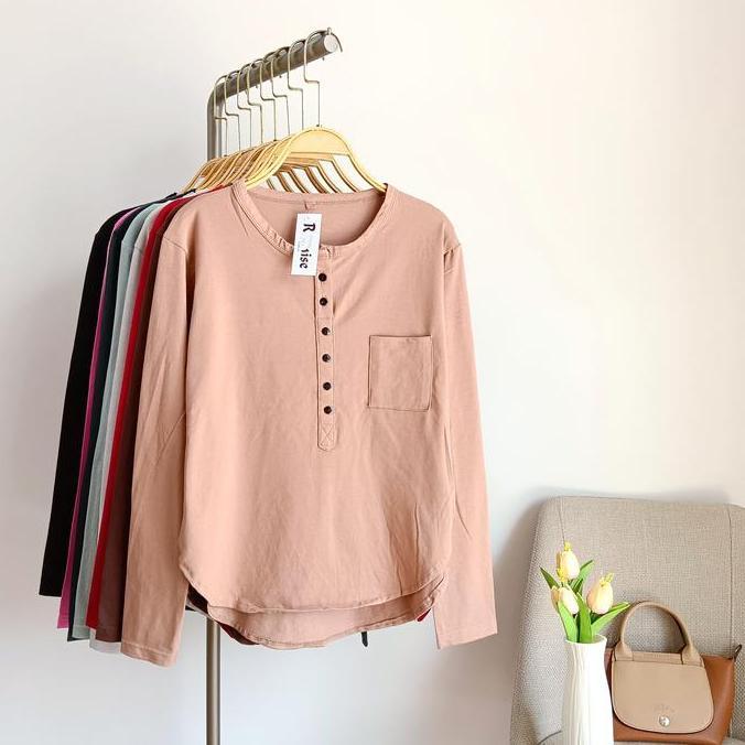 Fufufa- Atasan Oblong Basic Rayon Ramise - Kaos Lengan Panjang Busui Friendly - Baju Oval Kancing Ra