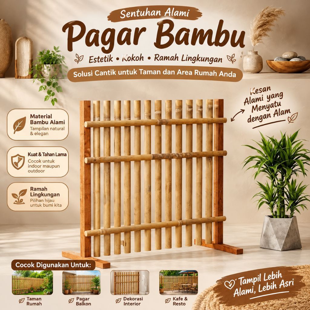 Pagar Minimalis Bambu / Sekat Ruangan Estetik Ala Jepang tinggi 50 cm