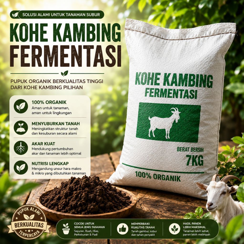 Kohe Kambing Fermentasi kemasan karung 10kg | Pupuk kohe kambing | Kohe kambing granul