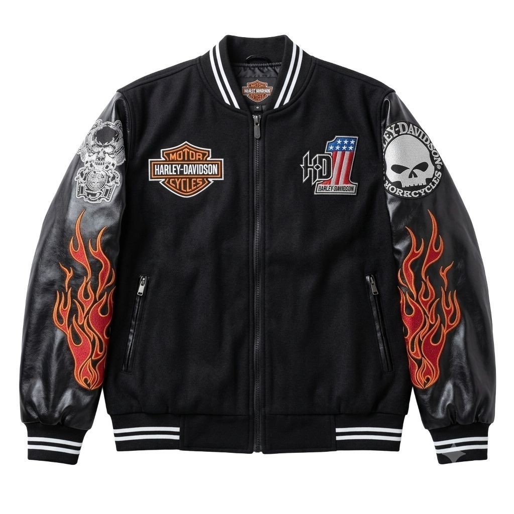 (COD) Jaket Varsity Harley-Davidson Flameskull GENUINE