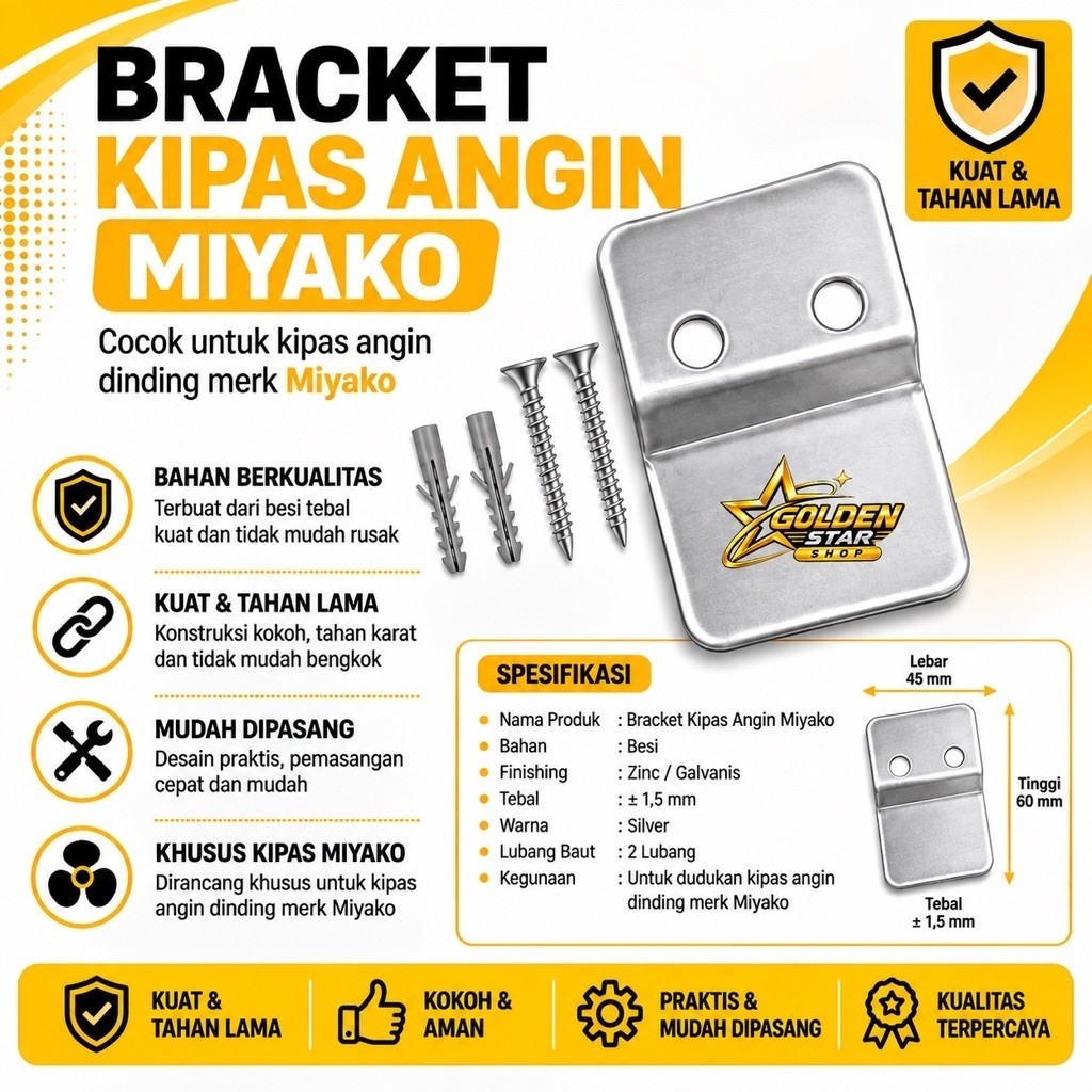 BRACKET KIPAS ANGIN MIYAKO / DUDUKAN BESI KIPAS ANGIN WALL FAN