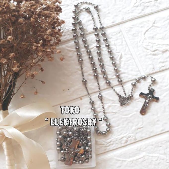 Kalung Rosario, Salib Monel/Besi Putih "ASLI,Tdk KARAT"