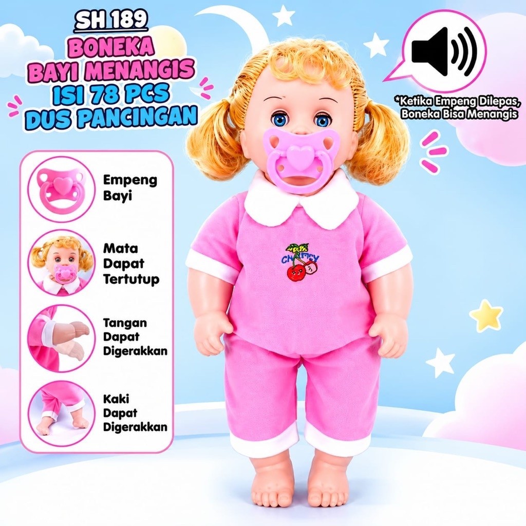 1198 mainan boneka bayi bisa nangis / mainan boneka empeng lucu / mainan boneka cantik / mainan bone