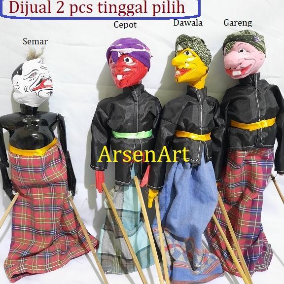 Wayang Golek Kayu Semar, Gareng, Petruk dan Cepot Ukuran Kecil (35 Cm) Kepala Bisa mengangguk dan Me