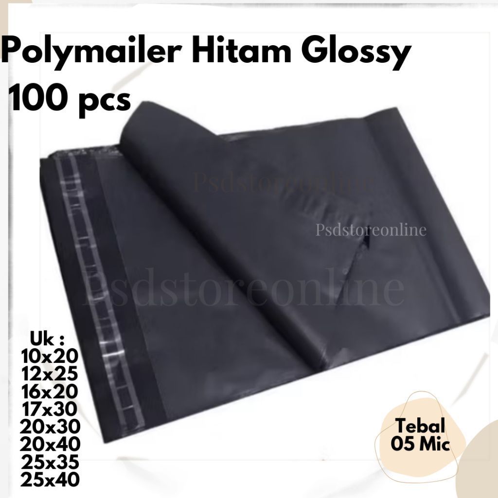 Plastik Polymailer PE Hitam Glossy Ori
