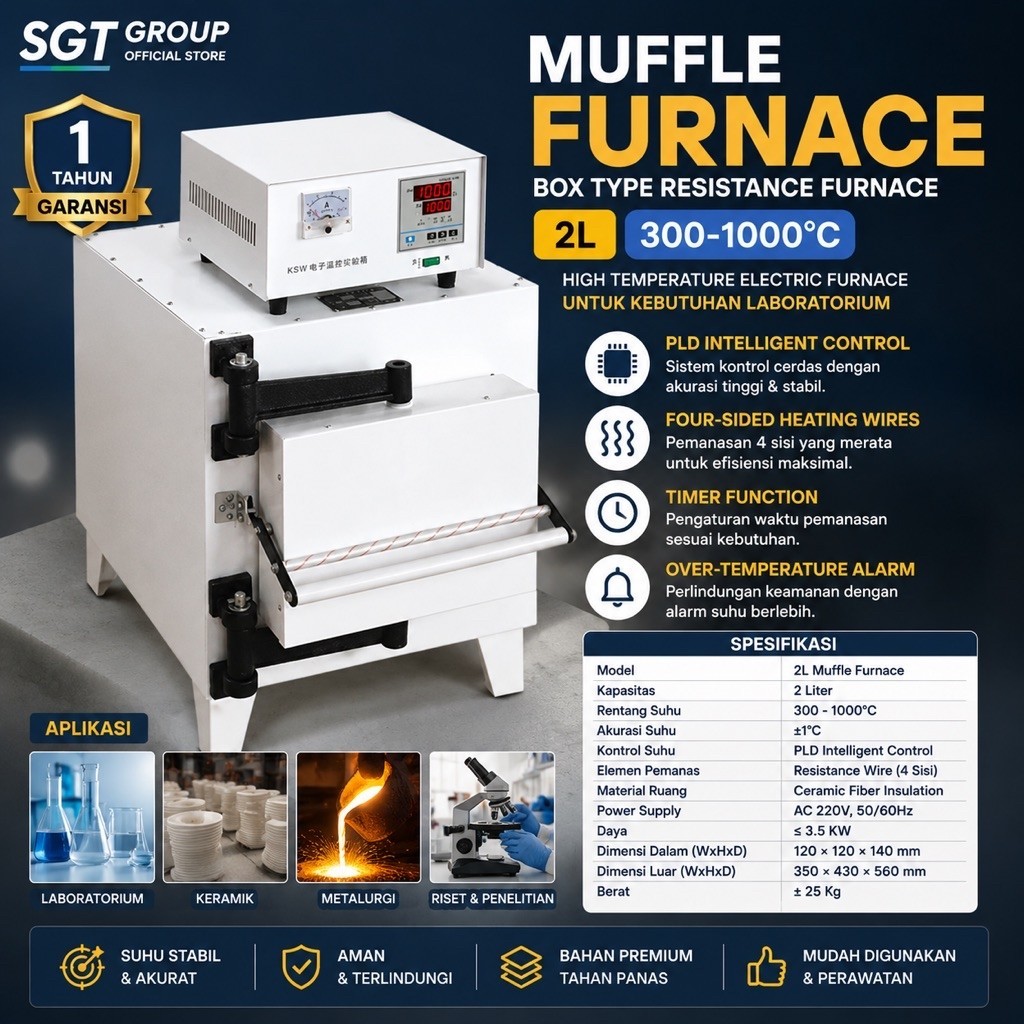 Muffle Furnace 2L 1000°C Digital Laboratory Furnace Box Resistance Furnace Tanur Laboratorium High T