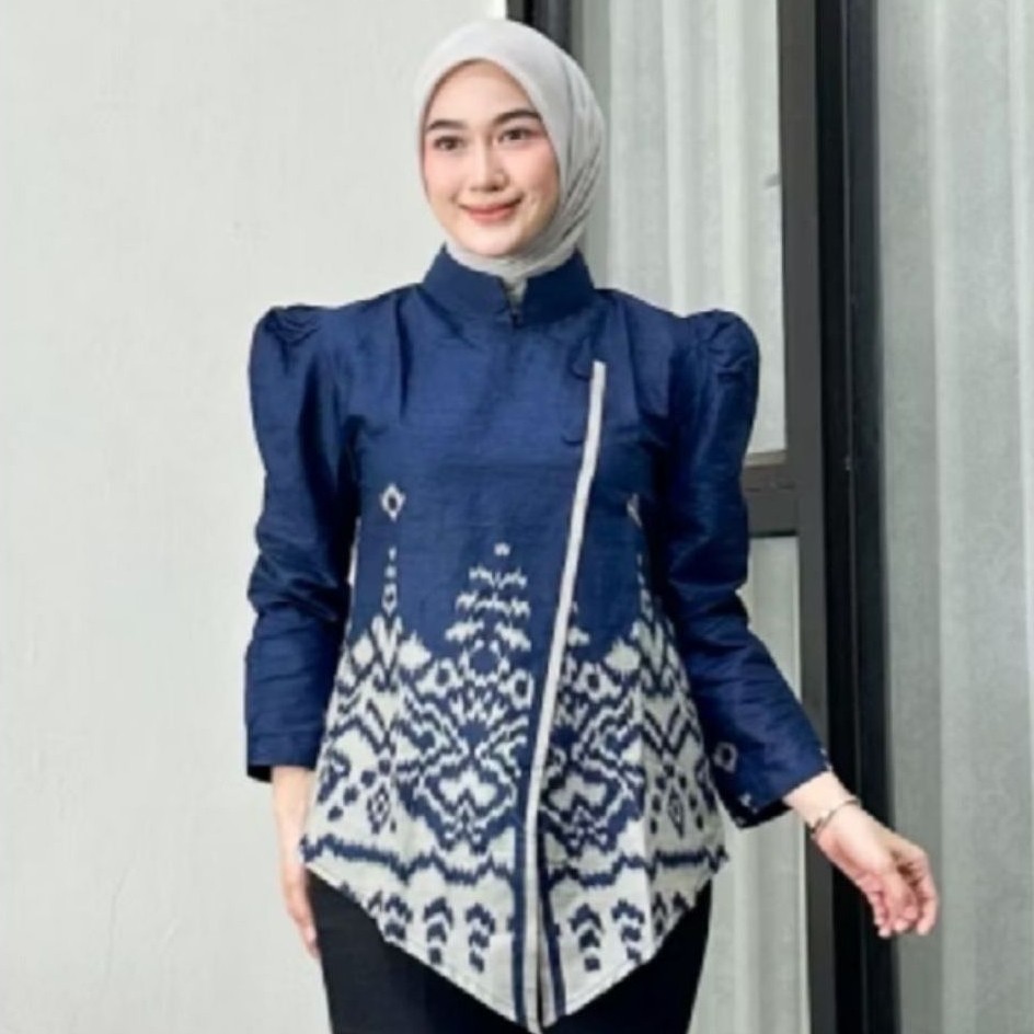 Batik Wanita Lengan Blouse Batik Wanita Lengan Panjang Bahan Katun Lembut untuk Acara Formal dan San