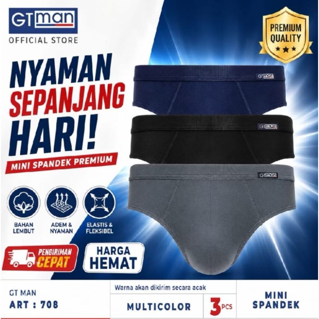GT Man 708 GT Man Mini Spandek,,, 1 Kotak ISI 3 Sempak GT Man Mini Spandek