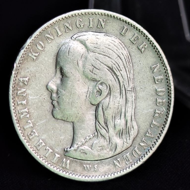 koin perak kuno asli 1 gulden wilhelmina long hair 1892,1897